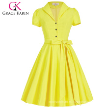 Grace Karin Lapel Collar Nylon-algodón de manga corta para mujer vestido de verano de los años 50 Vintage retro vestidos CL008946-3
